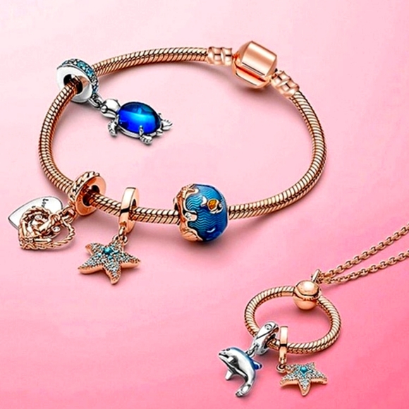 Women's Oceanic Sea Rose Gold Bracelet Fine Jewelry w Charms - Picture 4 of 10